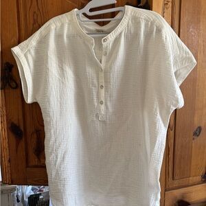 Faherty Cream Textured Blouse